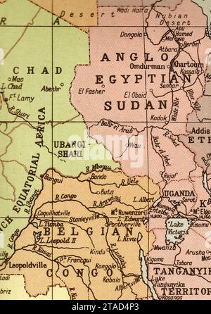 Une carte politique vintage/antique de l'Afrique centrale en sépia. Banque D'Images