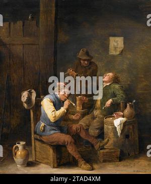 Trois fumeurs et buveurs dans un intérieur de taverne des années 1650 par David le Jeune Teniers Banque D'Images