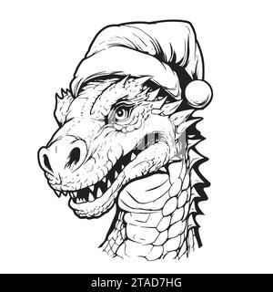 Mignon petit dragon. Livre de coloriage pour enfants. Bébé Dragon portant un chapeau de Père Noël. Illustration de personnage d'hiver de vecteur de dessin animé. Illustration de Vecteur