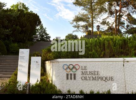 Lausanne, Suisse - 05 juin 2017 : entrée au Parc Olympique et au Musée Olympique de Lausanne. Banque D'Images