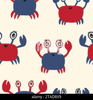 Mignon coloré enfantin sans couture répétant un motif plat simple avec des crabes et des plantes Illustration de Vecteur