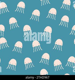 Mignon enfantin sans couture répétant un motif plat simple avec des méduses. Illustration de Vecteur