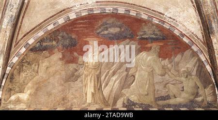 Création des animaux et création d'Adam 1432-36 par Paolo Uccello Banque D'Images