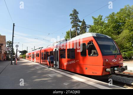 Zurich, Suisse - 03 juin 2017 : un train sur la gare du Mt. Uetliberg. Uetliberg est une montagne culminant à 869 m, offrant une vue panoramique sur le Th Banque D'Images