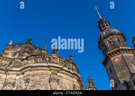 Détail de la cathédrale de la Sainte Trinité (Hofkirche Kathedrale Sanctissimae Trinitatis) à Dresde. Allemagne Banque D'Images