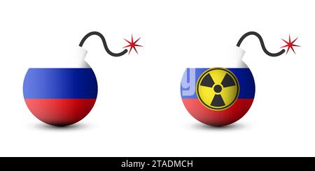 Bombe peinte dans les couleurs du drapeau russe avec symbole de radiation. Illustration vectorielle plate Illustration de Vecteur