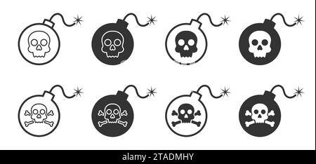 Bombe avec symbole de crâne. Jeu d'icônes de bombe. Illustration vectorielle Illustration de Vecteur