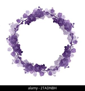 Couronne de branche de fleur d'orchidée avec des bourgeons et des fleurs illustration vectorielle isolée sur blanc, pour la conception tropicale, invitation de mariage romantique, backgrou Illustration de Vecteur