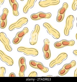 Modèle sans couture de style art de ligne d'arachide. Cacahuètes illustration dessinée à la main. Illustration vectorielle de graines d'arachide et de coquilles. Illustration de Vecteur