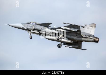 Aviation tchèque Saab Gripen JAS-39 Fighter Jet décollant de la base aérienne de Kleine-Brogel. Peer, Belgique - 13 septembre 2021 Banque D'Images