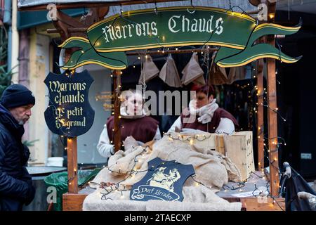 France, Haut Rhin, Ribeauvillé, le marché de Noël médiéval, un marché de Noël unique en Alsace plongeant les visiteurs dans une ambiance médiévale Banque D'Images