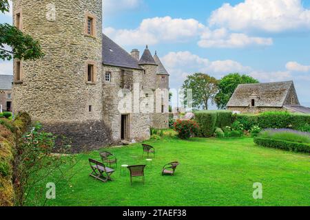 France, Manche, Cotentin, commune de la Hague, Urville-Nacqueville, manoir dur ECU du 16e siècle Banque D'Images