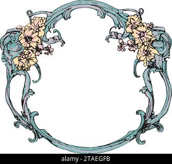 Cadre floral jaune et rose, bordure baroque Illustration de Vecteur