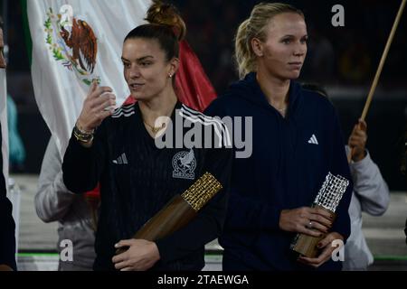 Mexico, Mexique. 29 novembre 2023. 29 novembre 2023, Mexico, Mexique : Maria Sakkari de Grèce et Caroline Wozniacki du Danemark lors de la cérémonie de remise des prix Tennisfest GNP 2023. Le 29 novembre 2023 à Mexico, Mexique. (Photo de Carlos Tischler/ crédit : EYEPIX Group/Alamy Live News Banque D'Images