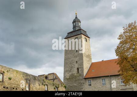 Tour du château historique à douves à Egeln, Saxe-Anhalt, Allemagne Banque D'Images