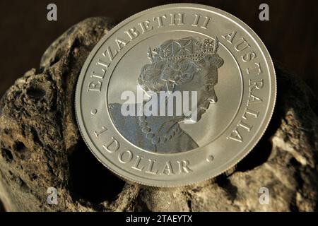 Australien 1 Dollar Elizabeth II. Pièce d'investissement australienne en argent pur. Banque D'Images