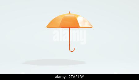 Parapluie ouvert orange avec ombre sur fond Studio blanc doux. Vue avant. Concept minimal. Rendu 3D. Banque D'Images