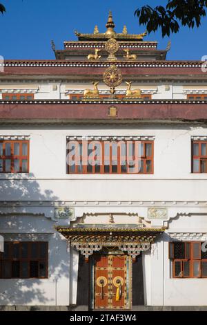 Népal, Vallée de Katmandou, Bodhnath, Ka Nying Sheldrup Ling Gompa, monastère bouddhiste tibétain, Banque D'Images