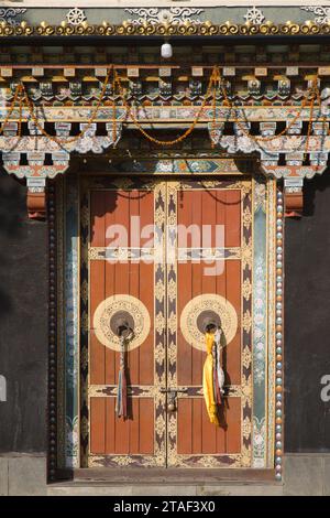 Népal, Vallée de Katmandou, Bodhnath, Ka Nying Sheldrup Ling Gompa, monastère bouddhiste tibétain, Banque D'Images