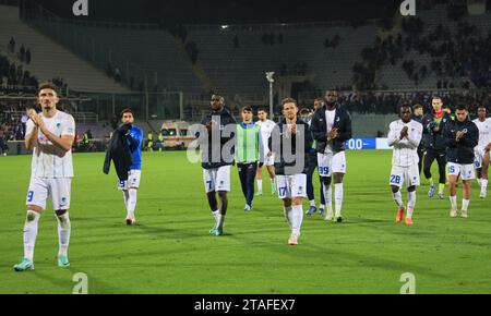 Firenze, Italie. 30 novembre 2023. Les joueurs de Genk photographiés après un match de football entre l'italien ACF Fiorentina et le belge KRC Genk, le jour 5 de la phase de groupes de la compétition de l'UEFA Conference League, dans le groupe F, le jeudi 30 novembre 2023 à Florence, en Italie. BELGA PHOTO MARCO BUCCO crédit : Belga News Agency/Alamy Live News Banque D'Images