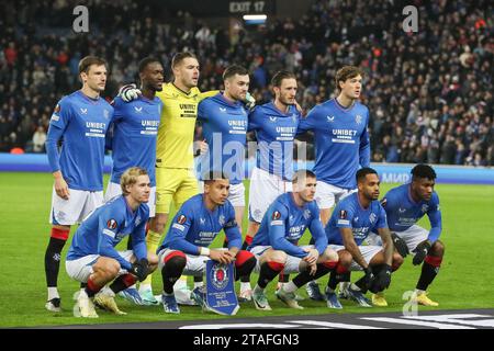 30 novembre 23. Glasgow, Royaume-Uni. Les Rangers affrontent Aris Limassol de Chypre dans le groupe C de l'UEFA Europa League, au stade Ibrox, Glasgow, Écosse, Royaume-Uni. Une victoire pour les Rangers les conduirait jusqu'aux étapes éliminatoires de la Ligue. Début octobre 23, Aris Limassol affronte les Rangers à Chypre lorsque Limassol gagne 2 -1. Ce jeu est important pour les deux équipes. Crédit : Findlay/Alamy Live News Banque D'Images