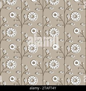 Dessin de motif floral ethnique dans un style linéaire sur fond beige Illustration de Vecteur