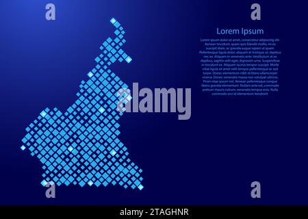 Carte du Cameroun à partir de losanges à motif bleu de différentes tailles et grille d'étoiles spatiales brillantes. Illustration vectorielle. Illustration de Vecteur