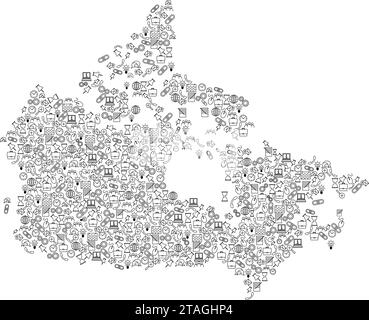 Carte du Canada à partir d'icônes noires d'ensemble de motifs de SEO analyse concept ou développement, affaires. Illustration vectorielle. Illustration de Vecteur