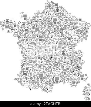 Carte de France à partir d'icônes de jeu de motifs noirs de concept d'analyse SEO ou de développement, d'affaires. Illustration vectorielle. Illustration de Vecteur