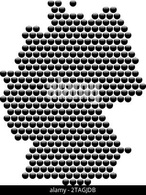 Carte de l'Allemagne à partir de sphères brillantes noires 3d ou boules volumétriques abstraites concept géométrique forme. Illustration vectorielle. Illustration de Vecteur