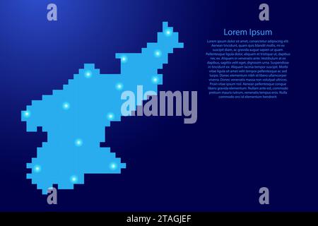 Silhouette de la carte de la Corée du Nord à partir de pixels carrés bleus et d'étoiles brillantes. Illustration vectorielle. Illustration de Vecteur