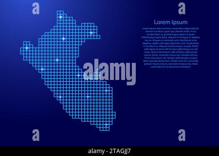 Silhouette de carte du Pérou à partir de carrés de structure de mosaïque bleue et d'étoiles brillantes. Illustration vectorielle. Illustration de Vecteur
