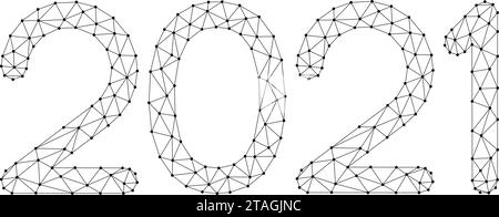 2021 bonne année, des numéros de lignes noires polygonales abstraites futuristes et des points. Illustration vectorielle. Illustration de Vecteur