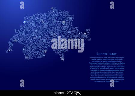 Carte de la Suisse des étoiles bleues et brillantes icônes modèle ensemble de concept d'analyse SEO ou de développement, entreprise. Illustration vectorielle. Illustration de Vecteur
