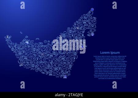 Émirats arabes Unis, carte des Émirats arabes Unis de bleu et lumineux étoiles icônes modèle ensemble de concept d'analyse SEO ou de développement, entreprise. Illustration vectorielle. Illustration de Vecteur