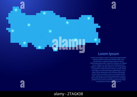 Silhouette de la carte de la Turquie à partir de pixels carrés bleus et d'étoiles brillantes. Illustration vectorielle. Illustration de Vecteur