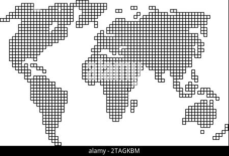 Silhouette de carte du monde à partir de structure de mosaïque de motif noir de carrés. Illustration vectorielle. Illustration de Vecteur