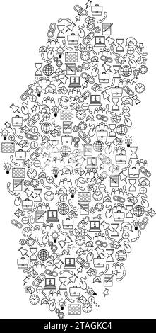 Qatar carte de motif noir ensemble icônes de concept d'analyse SEO ou de développement, affaires. Illustration vectorielle. Illustration de Vecteur