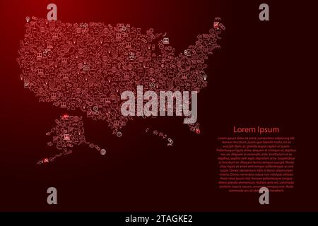 États-Unis d'Amérique, USA carte des étoiles rouges et brillantes icônes modèle ensemble de concept d'analyse SEO ou de développement, entreprise. Illustration vectorielle. Illustration de Vecteur