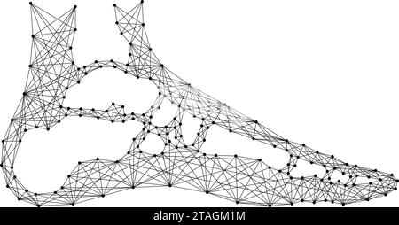 Pied de jambe humaine en coupe, à partir de lignes noires polygonales abstraites futuristes et de points. Illustration vectorielle. Illustration de Vecteur