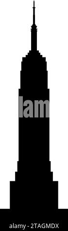 Krasnodar, Fédération de Russie – 22 août 2021 : silhouette noire de l'Empire State Building, gratte-ciel situé à New York sur l'île de Manhattan Illustration de Vecteur
