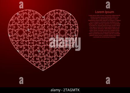 Coeur est un symbole de l'amour pour la Saint-Valentin de puzzles ligne rouge et étoiles d'espace incandescent grille mosaïque. Illustration vectorielle. Illustration de Vecteur
