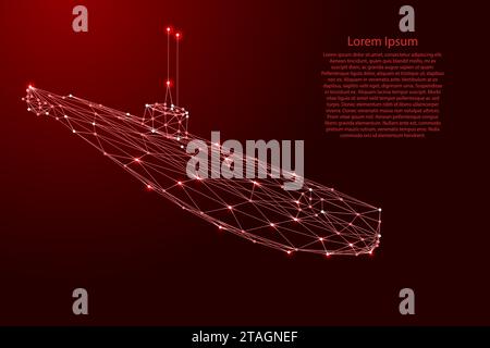 Sous-marin de lignes rouges polygonales futuristes et étoiles brillantes pour bannière, affiche, carte de voeux. Illustration vectorielle. Illustration de Vecteur