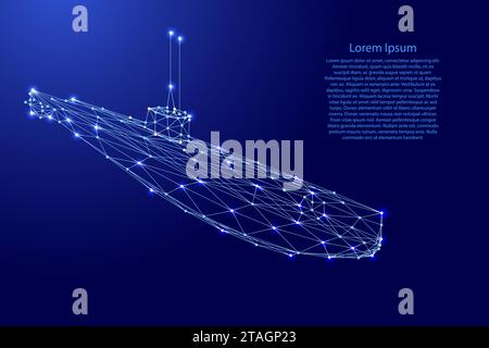 Sous-marin de lignes bleues polygonales futuristes et étoiles brillantes pour bannière, affiche, carte de voeux. Illustration vectorielle. Illustration de Vecteur