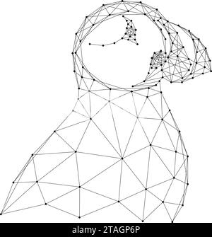 Macareux d'oiseau de l'Atlantique, fratercula arctica, de lignes et de points noirs polygonaux abstraits futuristes. Illustration vectorielle. Illustration de Vecteur