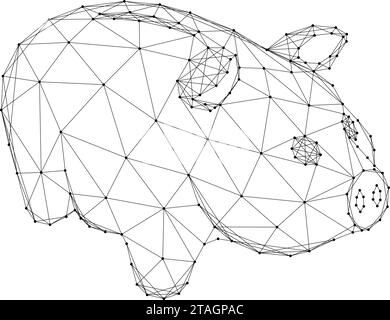 Piggy Bank à partir de lignes noires polygonales abstraites futuristes et de points. Illustration vectorielle. Illustration de Vecteur