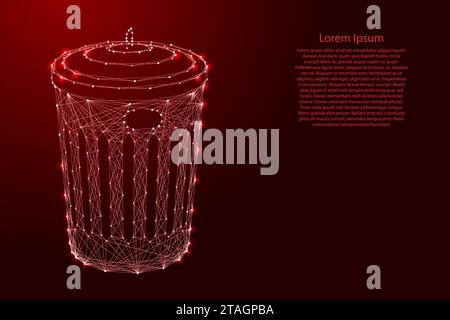 Poubelle avec couvercle, des lignes rouges polygonales futuristes et des étoiles brillantes pour bannière, affiche, carte de voeux. Concept de faible poly. Illustration vectorielle. Illustration de Vecteur