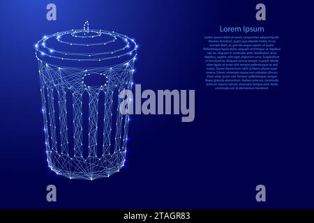 Poubelle avec couvercle, des lignes bleues polygonales futuristes et des étoiles brillantes pour bannière, affiche, carte de voeux. Concept de faible poly. Illustration vectorielle. Illustration de Vecteur