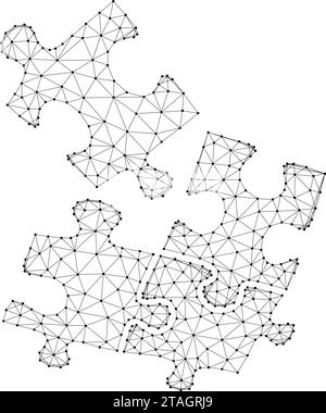 Puzzle travail d'équipe à partir de lignes noires polygonales futuristes abstraites et de points. Connecter des pièces de puzzle, coopération d'équipe de travailleurs de bureau d'affaires, partenaires Illustration de Vecteur