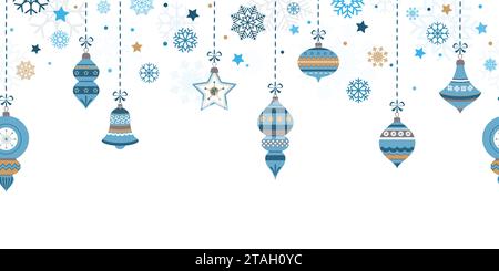 illustration vectorielle eps avec différentes boules d'arbre de noël élégantes vintage avec ornements et décorations de fête de couleur bleue Illustration de Vecteur